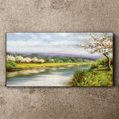 Spring landscape by the river Canvas Wall art