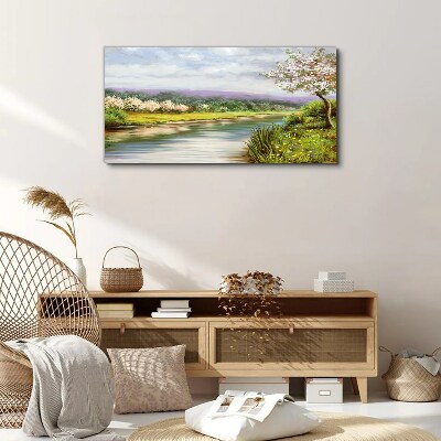 Spring landscape by the river Canvas Wall art