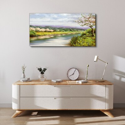 Spring landscape by the river Canvas Wall art