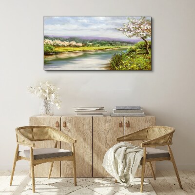 Spring landscape by the river Canvas Wall art