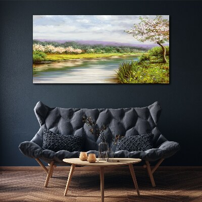 Spring landscape by the river Canvas Wall art