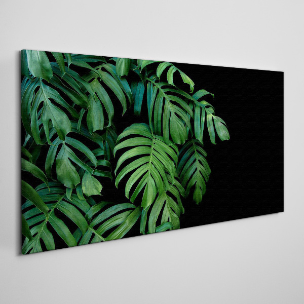 Green leaves on a black background Canvas Wall art