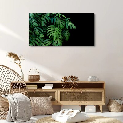 Green leaves on a black background Canvas Wall art