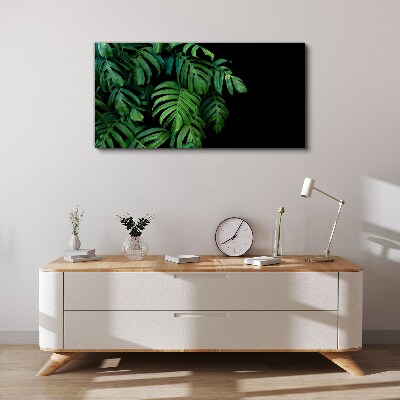 Green leaves on a black background Canvas Wall art