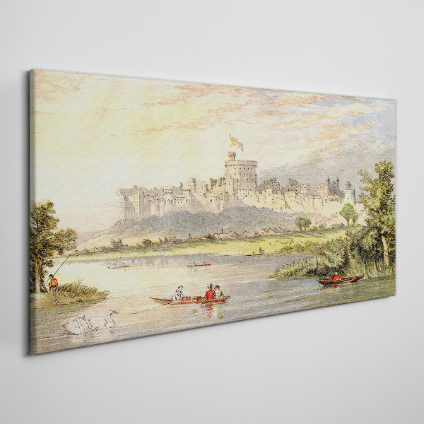 A castle by the river in pastel colors Canvas print