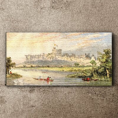 A castle by the river in pastel colors Canvas print