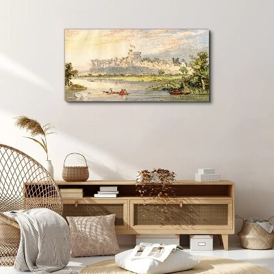 A castle by the river in pastel colors Canvas print