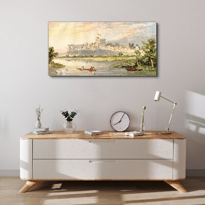 A castle by the river in pastel colors Canvas print