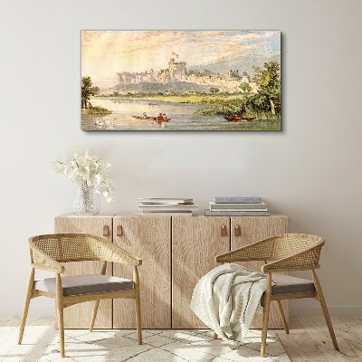 A castle by the river in pastel colors Canvas print