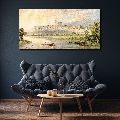 A castle by the river in pastel colors Canvas print