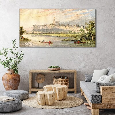 A castle by the river in pastel colors Canvas print