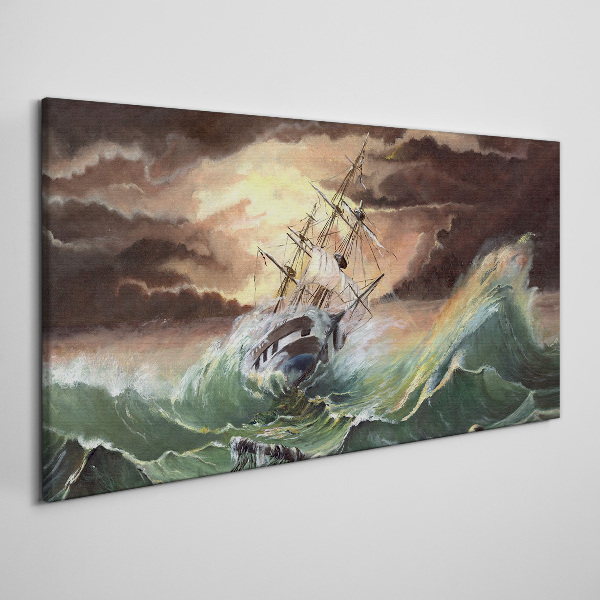 Stormy ocean with a wrecked ship Canvas print