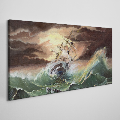 Stormy ocean with a wrecked ship Canvas print