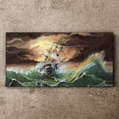 Stormy ocean with a wrecked ship Canvas print