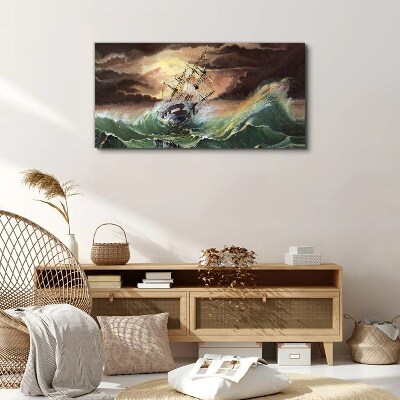 Stormy ocean with a wrecked ship Canvas print