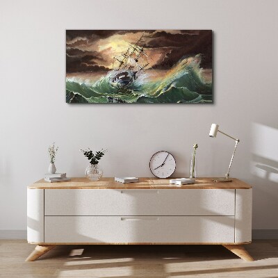 Stormy ocean with a wrecked ship Canvas print