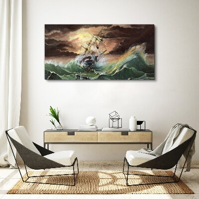 Stormy ocean with a wrecked ship Canvas print
