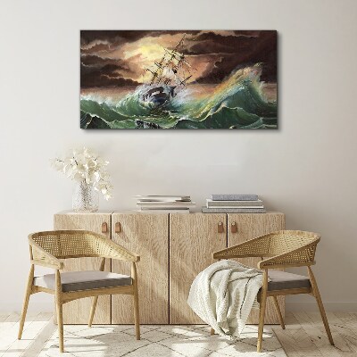 Stormy ocean with a wrecked ship Canvas print