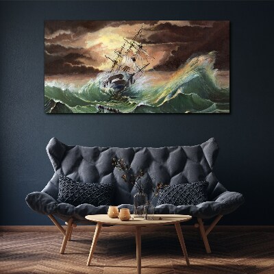Stormy ocean with a wrecked ship Canvas print
