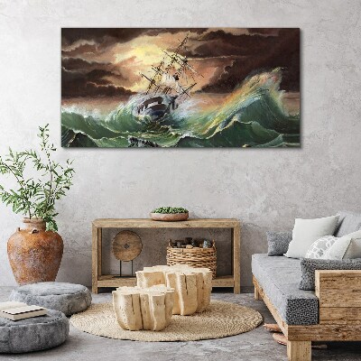 Boat ship ocean storm waves Canvas print