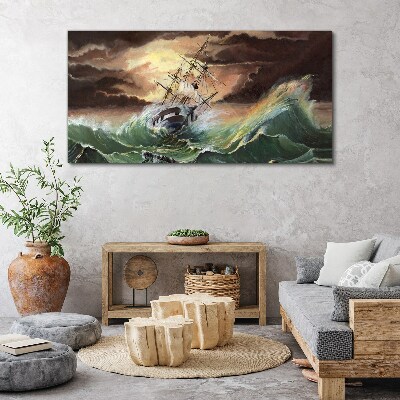 Stormy ocean with a wrecked ship Canvas print