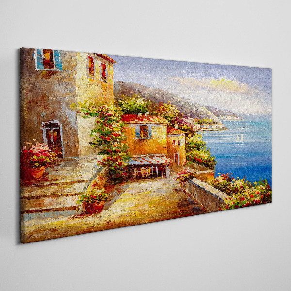 Seaside village in the sun Canvas Wall art