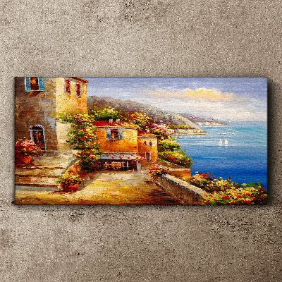 Seaside village in the sun Canvas Wall art