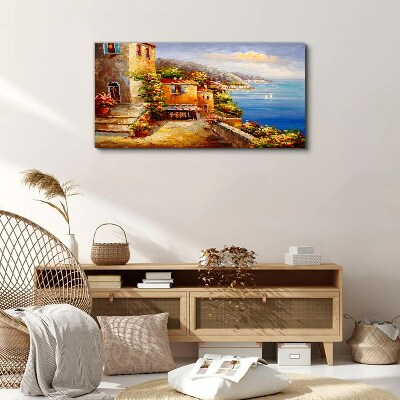 Seaside village in the sun Canvas Wall art