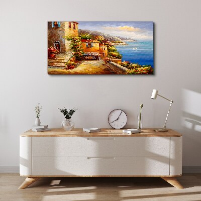 Seaside village in the sun Canvas Wall art