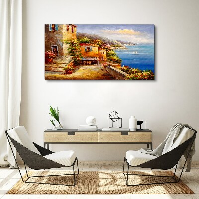 Seaside village in the sun Canvas Wall art