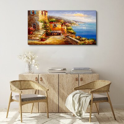 Seaside village in the sun Canvas Wall art