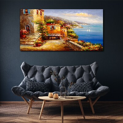 Seaside village in the sun Canvas Wall art