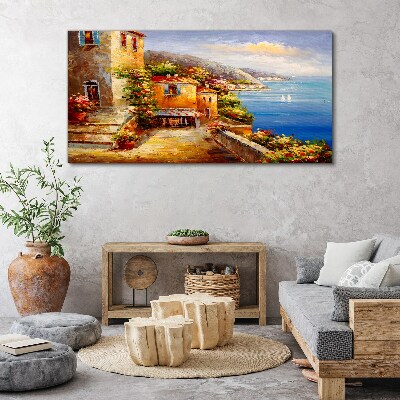 Seaside village in the sun Canvas Wall art