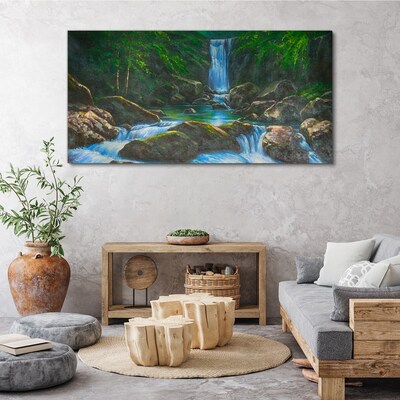 Waterfall rocks tree Canvas print