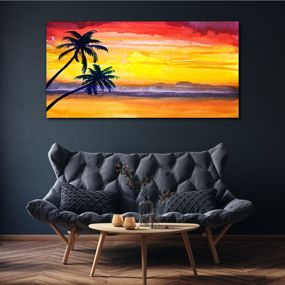 Ocean Beach Canvas Wall Art for Bedroom Bathroom Living Room, Sunset  Tropical Palm Trees Coastline Hammock Modern Giclee Picture Artwork Oil  Painting