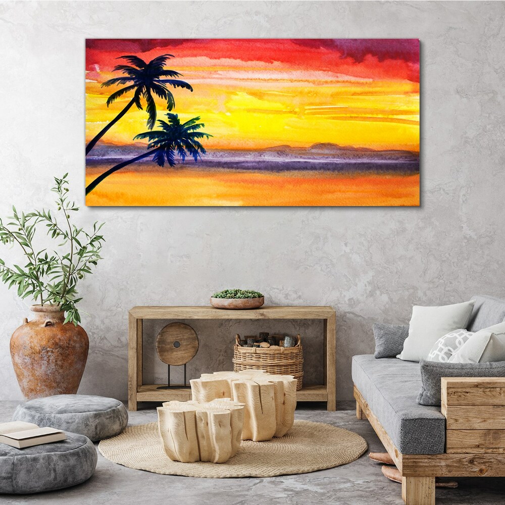 Ocean Beach Canvas Wall Art for Bedroom Bathroom Living Room, Sunset  Tropical Palm Trees Coastline Hammock Modern Giclee Picture Artwork Oil  Painting