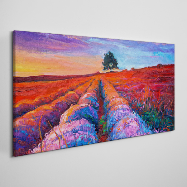 Landscape of lavender fields at sunset Canvas print