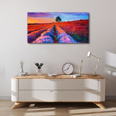 Landscape of lavender fields at sunset Canvas print