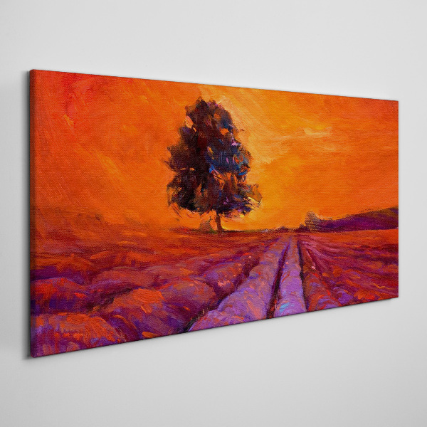 Sunset over the fields Canvas print
