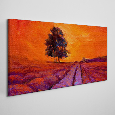 Sunset over the fields Canvas print