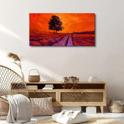 Sunset over the fields Canvas print