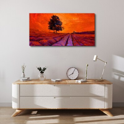 Sunset over the fields Canvas print