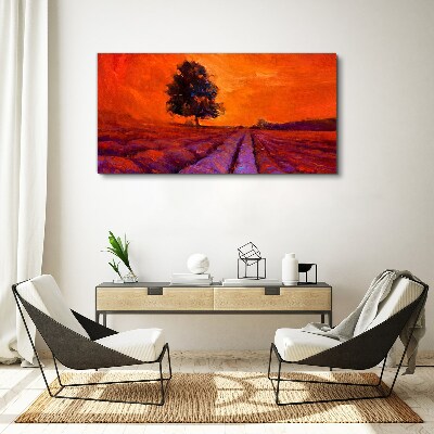 Sunset over the fields Canvas print