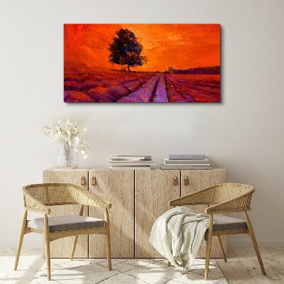 Sunset over the fields Canvas print