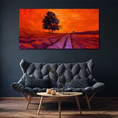 Sunset over the fields Canvas print