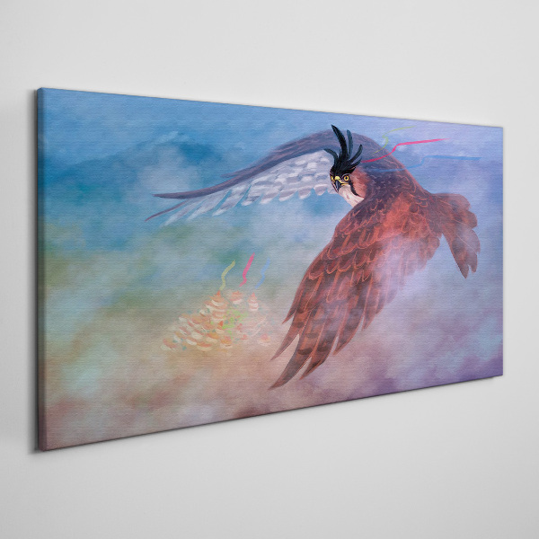 Flight of a bird of prey in the clouds Canvas Wall art