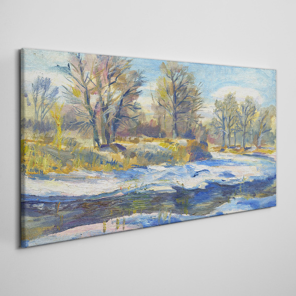 Winter landscape with a river Canvas Wall art