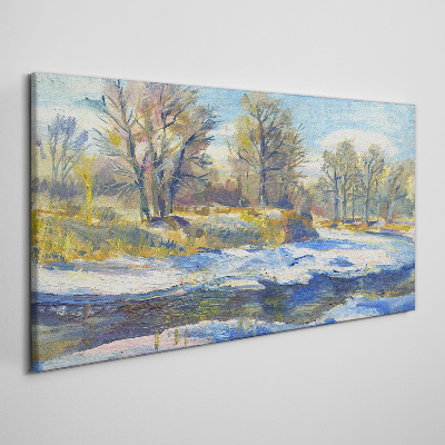 Winter landscape with a river Canvas Wall art