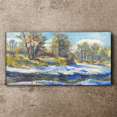 Winter landscape with a river Canvas Wall art