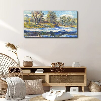 Winter landscape with a river Canvas Wall art